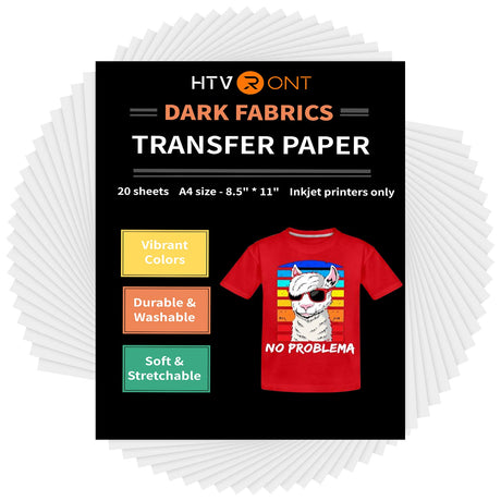 HTVRONT Heat Transfer Paper for T Shirts 20 Sheets, 8.5" X 11" Printable Heat Transfer Vinyl, Vivid Color & Durable Iron on Transfer Paper for Dark Fabric HTVRONT