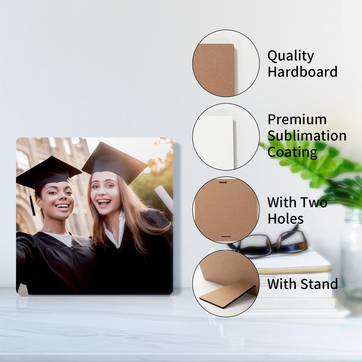 PYD Life 4 Pack Sublimation Photo Frame Home Decor Blanks 10" x 10" Square 0.6 Inch Thickness MDF Hardboard White Wall Hanging with Stand for Heat Press Machine Heat Transfer PYD Life