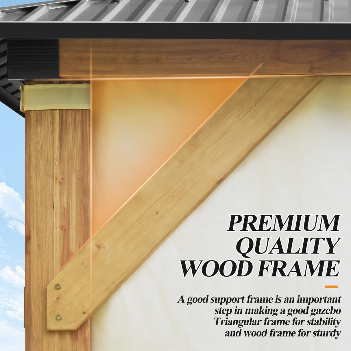 GARTOO 13’x15’ Patio Wooden Gazebo, Galvanized Steel Roof Gazebo with Privacy Curtains and Netting, Double Vented Roof Hardtop Gazebo for Garden, GARTOO