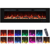 VINEMOUNT 60'' Electric Fireplaces Inserts, Recessed & Wall-Mounted Fireplace Heater with Thermostat, Multicolor Flames,Timer, Log & Crystal, 750/1500W, Black VINEMOUNT