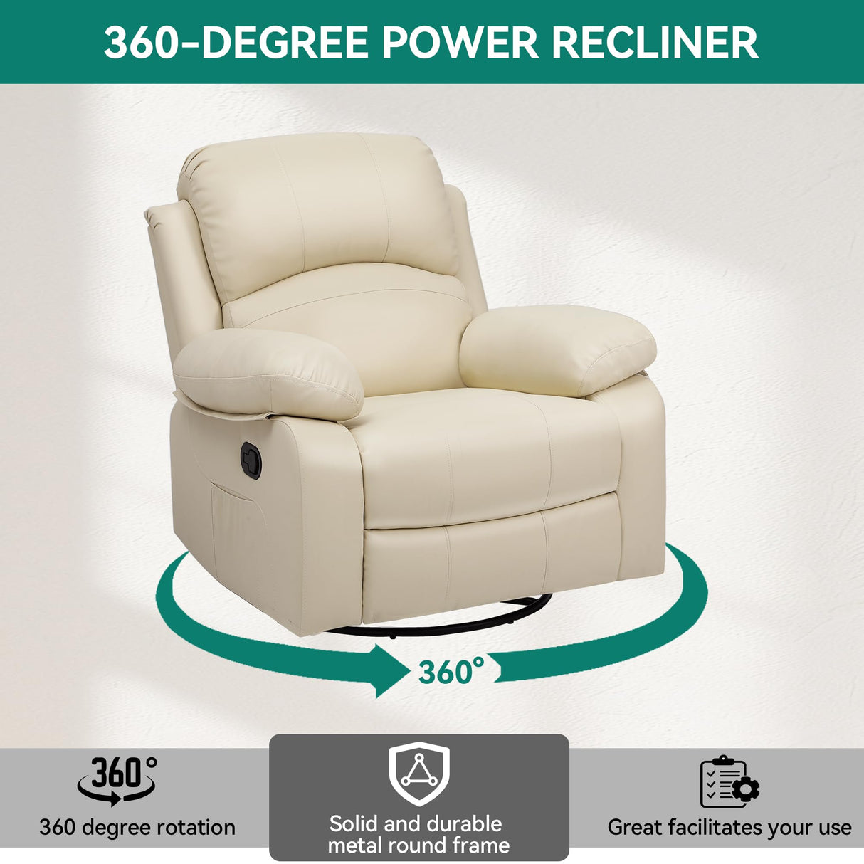 DWVO Rocker Recliner Chair with Heat and Massage, Manual Reclining Chair with Overstuffed Armrest, Rocking Function and Side Pocket, Faux Leather Recliner for Living Room,Brown, Biege DWVO