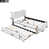 Merax Full Size Upholstered Platform Bed with Wood Supporting Feet and Twin Size Trundle, White Merax