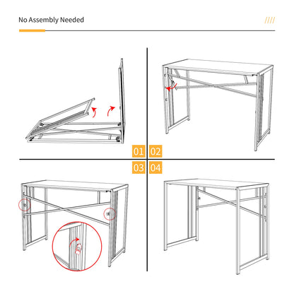 Lutown-Teen 32 inch Small Folding Computer Desk, Writing Gaming Computer Desk for Small Spaces, No Assembly Required Home Office Desk, Rustic Brown - WoodArtSupply