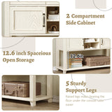 Vabches Entryway Table with 2 Sliding Barn Doors, 47" Farmhouse Console Table with Storage and 3 Drawers, Wood Rustic Sofa Table for for Living Room, Entryway, Hallway, White Grey Oak Vabches