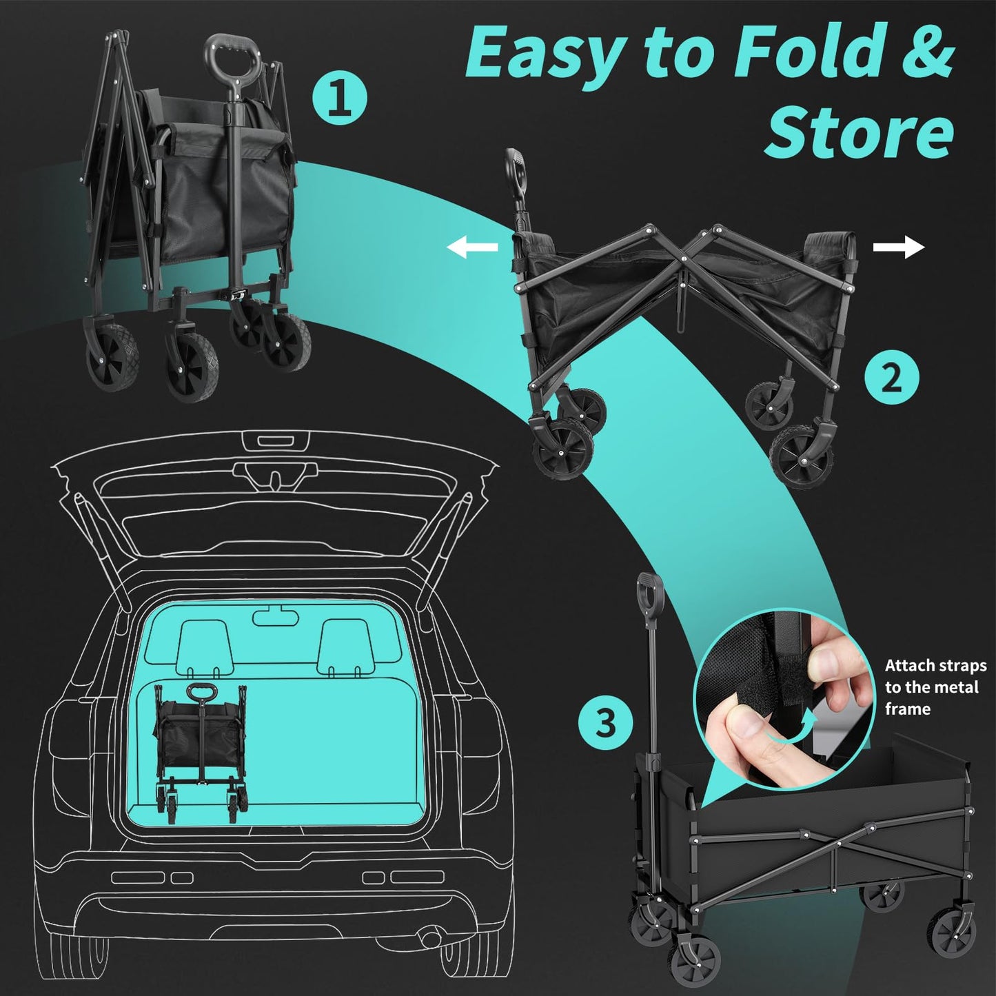 Collapsible Wagon - Wagon Cart with Wheels Foldable, Collapsible Folding Beach Wagon, Foldable Wagon with Upgrade Wheels, Folding Wagon for Shopping, Camping