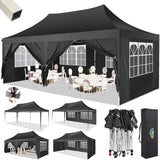 COBIZI 10x20 Pop Up Canopy with 6 Sidewalls,10x20 Canopy Tent Frame Upgraded with 3 Adjustable Heights,Waterproof UV50+ Outdoor Party Commercial Ez Up Gazebos with Carry Bag(10 x 20 ft Black) COBIZI