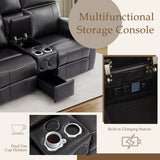 Neptane Power Reclining Sofa Set with LED Reading Light/Bluetooth Speakers/Storage Drawer, Power Loveseat Recliner Sofa, Reclining Living Room Set with Outlets/Breathing Leather (Black, Sofa+Loveseat) Neptane