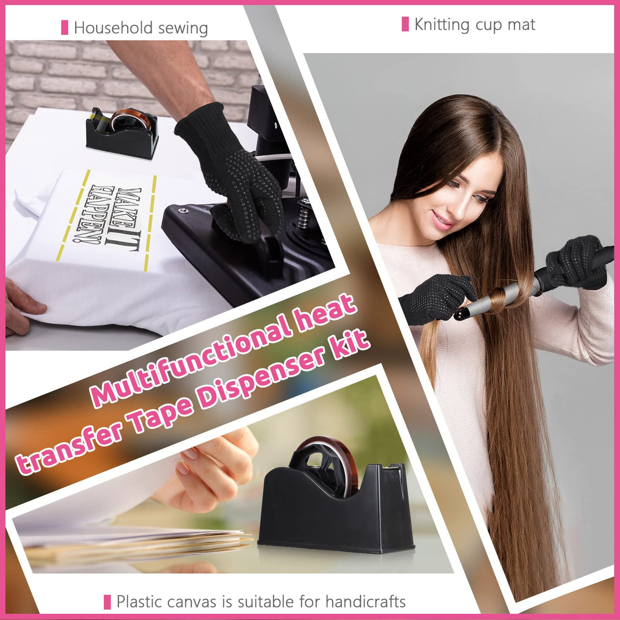 20 Pack Sublimation Heat Tape Dispenser Set Heat Resistant Gloves with Silicone Bumps Heat Tape for Sublimation Mini Cutter Pen Set Weighted Desktop Tape Dispenser Heat Transfer (Black) Sabary