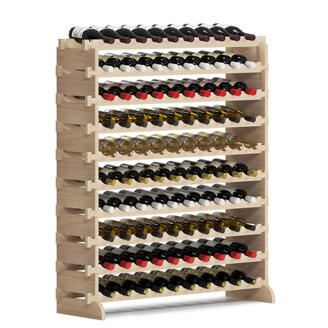 sogesfurniture Floor Wine Racks, Stackable Modular Wine Rack Large Wine Storage Rack Free Standing Solid Natural Wood Wine Holder Display Shelves, (Natural, 10 X 10 Rows (100 Slots)), BHUS-BY-WS100 sogesfurniture