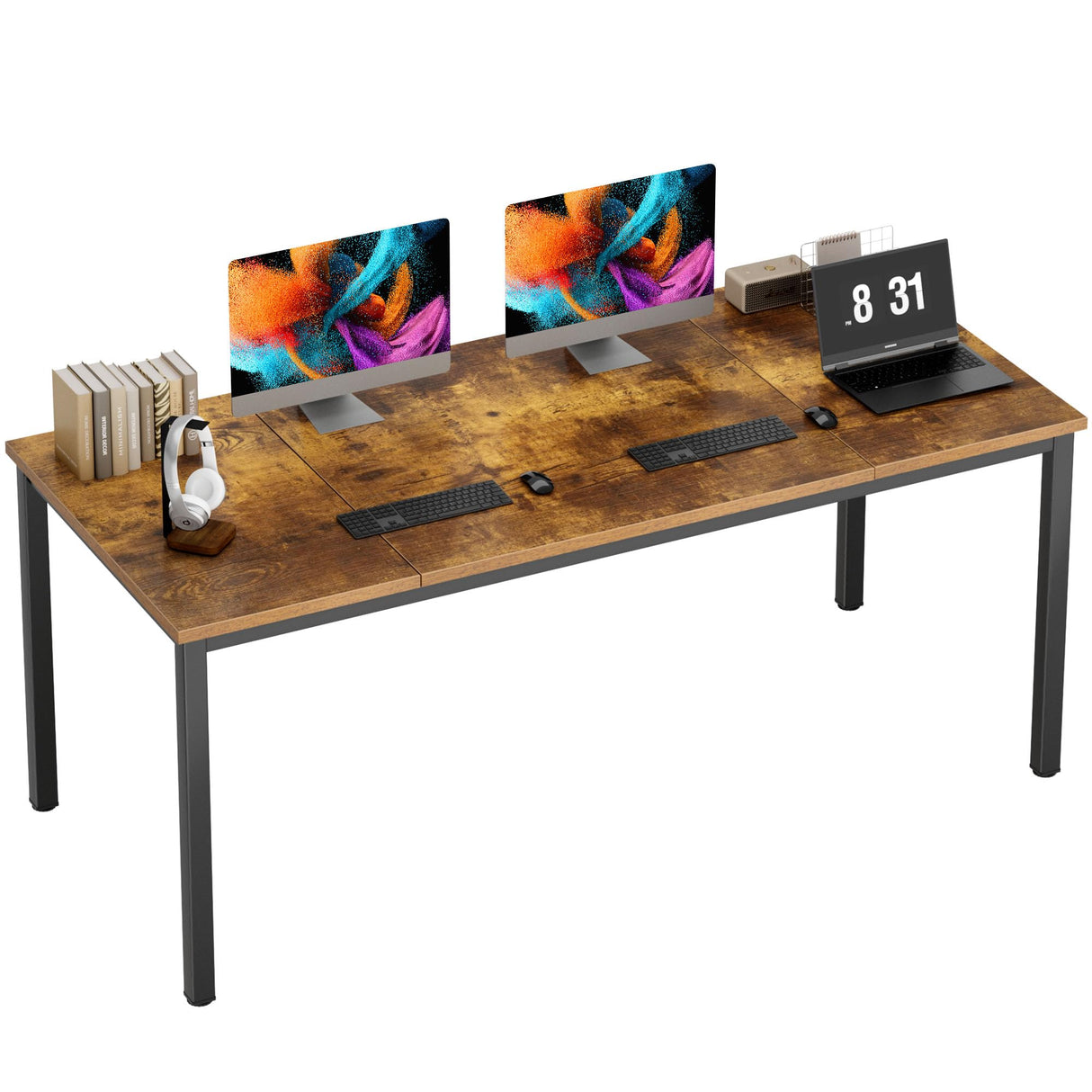 Need Large Computer Desk 70.8 x 31.5 inches Conference Table Large Office Desk Writing Table Workstation for Home Office,Rustic Brown & Black 10FJGSAC3-180FG-ND Need
