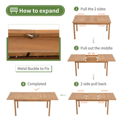 OC Orange-Casual 6-8 Person Extendable Solid Dining Table, 59''-79'' Indoor Outdoor Acacia Wood Rectangular Table for Home Kitchen Deck, FSC Certified Wood - WoodArtSupply