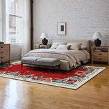 Artoid Mode Red Snowman House Pine Tree Christmas Area Rug, Xmas Winter Home Decor Low-Profile Washable Area Rugs for Entryway Bedroom Living Room Laundry Room Indoor 5x7 Feet Artoid Mode