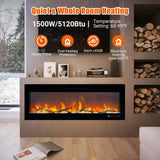 Electric Fireplace, 50 Inch Wall Mounted Fireplace Heater with Adjustable Flame Color, Compatible with WiFi & Remote, Recessed/in-Wall Recessed Fireplace Insert, Touch Screen, Low Noise, 12Hrs Timer Euker