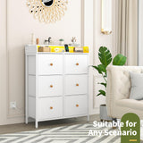 Yoobure Dresser for Bedroom with Charging Station, 6-Drawer Chest Furniture with LED Lights, Fabric Dressers & Chests of Drawers, Storage Tower Organizer Unit for Kids Room Closet Living Room Hallway Yoobure