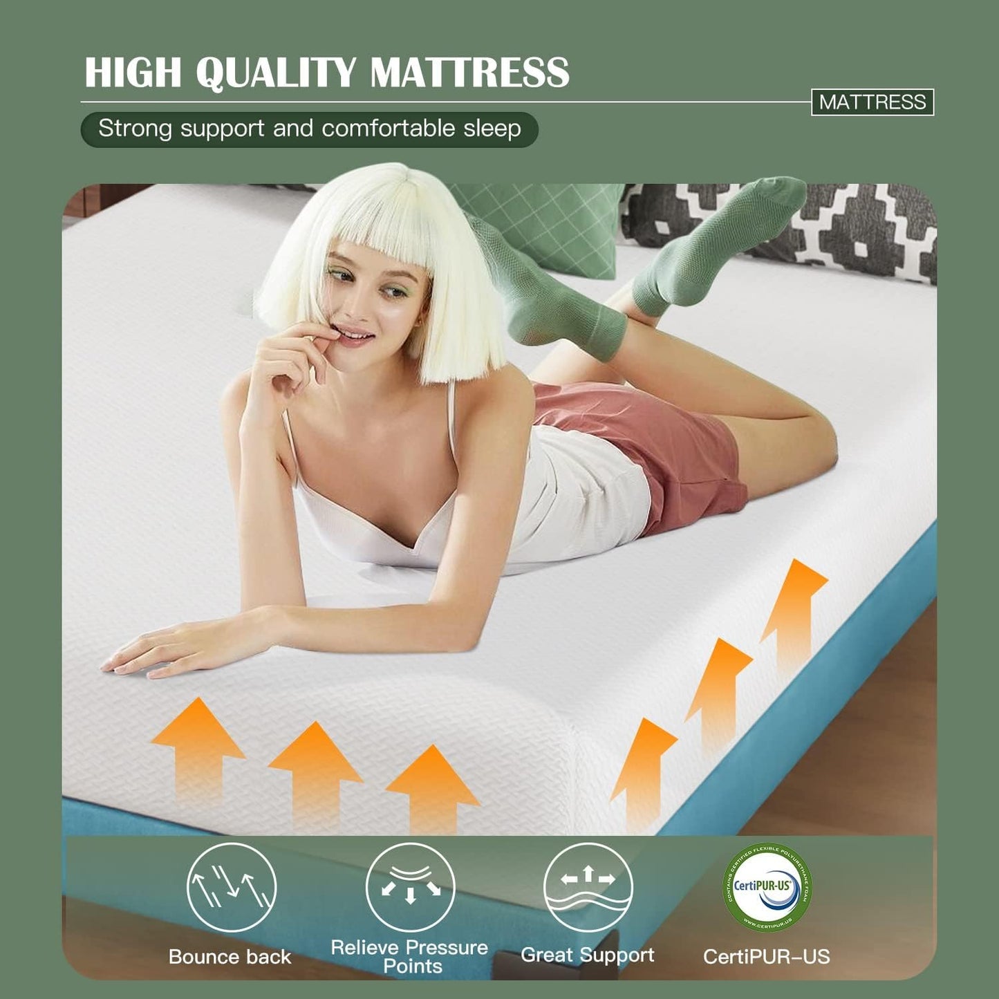 PayLessHere Gel Memory Foam Mattress 8 inch Mattress, CertiPUR-US Certified,Breathable Bed Mattress for Cooler Sleep Supportive & Pressure Relief,Removable Soft Cover,White Queen