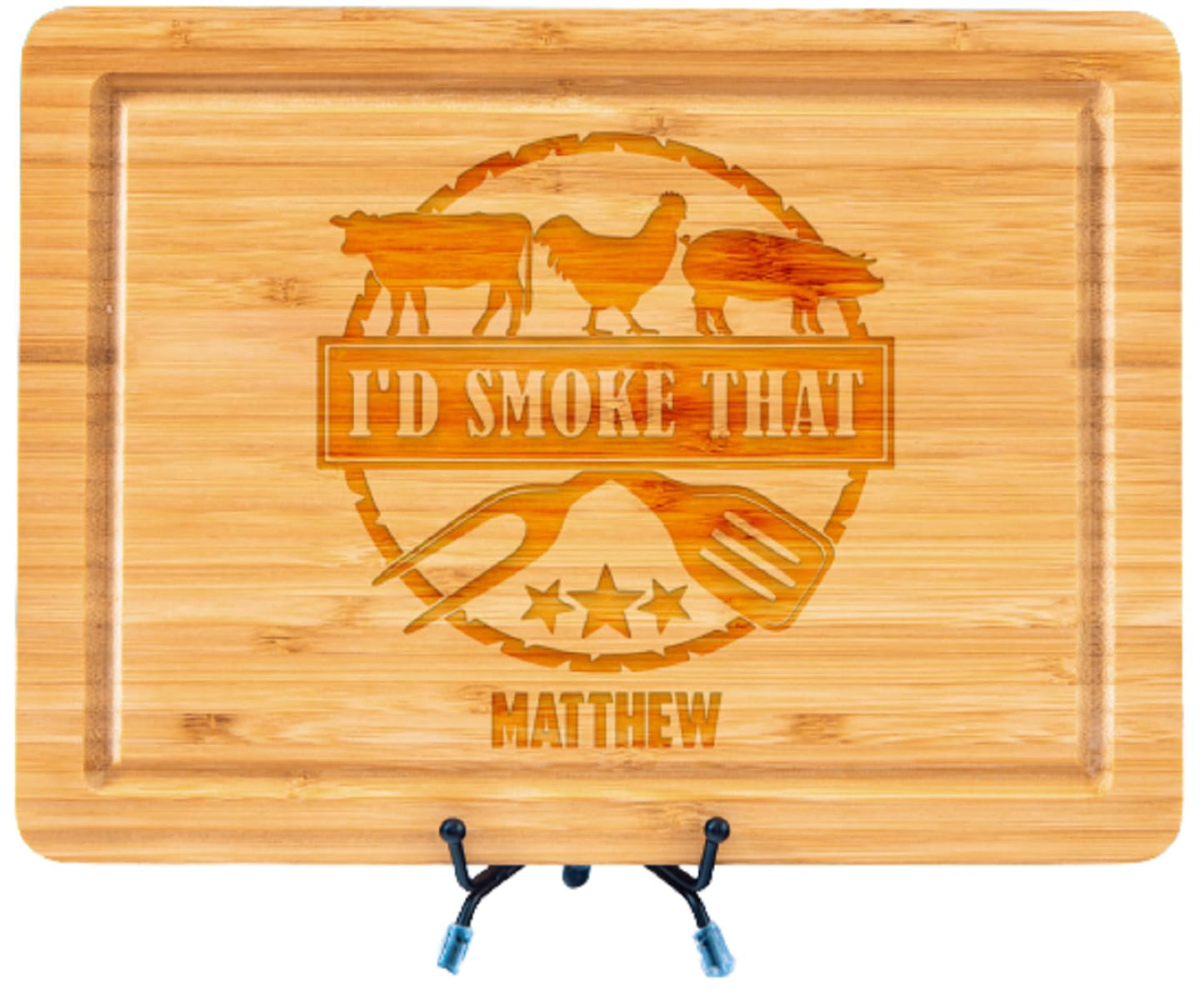 I'd Smoke That, Custom BBQ Board, BBQ Cutting Board, Engraved Cutting Board, Personalized Steak Board, Cutting Board Gift, Gift For Dad - WoodArtSupply