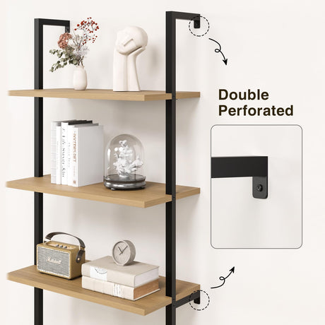 Ladder Bookshelf with Cabinet, 71" Tall Wall Bookshlef with Shelves & Storage, Fluted Ladder Shelf with Metal Frame, 6-Tier bookcase Shelf for Living Room, Home & Office, Bedroom, Natural & Black FiveWillowise