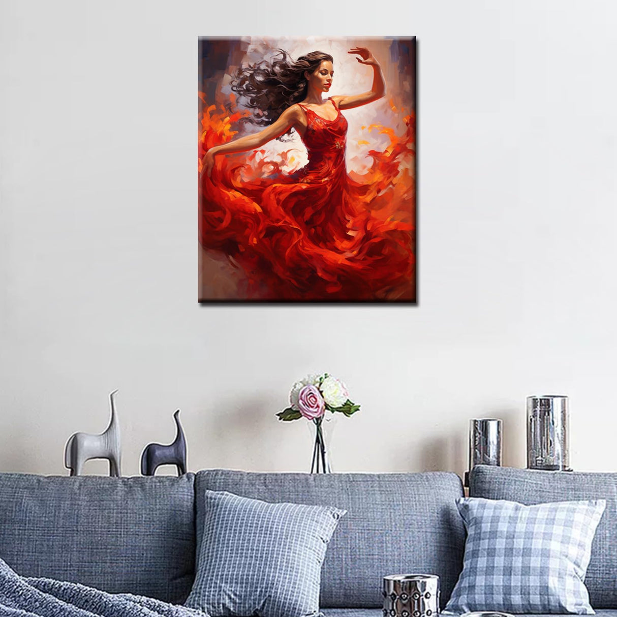 Dancing Woman Oil Painting Paint by Number Kits 16 x 20 inch Canvas Abstract Graffiti Red Dress Female Dancer DIY Painting for Kid Students Adult Beginner with Brushes Acrylic Pigment (without Frame) Tucocoo