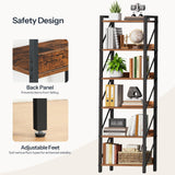 HOOBRO Bookshelf, 6-Tier Industrial Bookcase, Book Shelf Storage Organizer, Tall Bookshelf with Metal Frame for Living Room, Bedroom, Home Office, Kitchen, Rustic Brown and Black BF72SJ01 HOOBRO