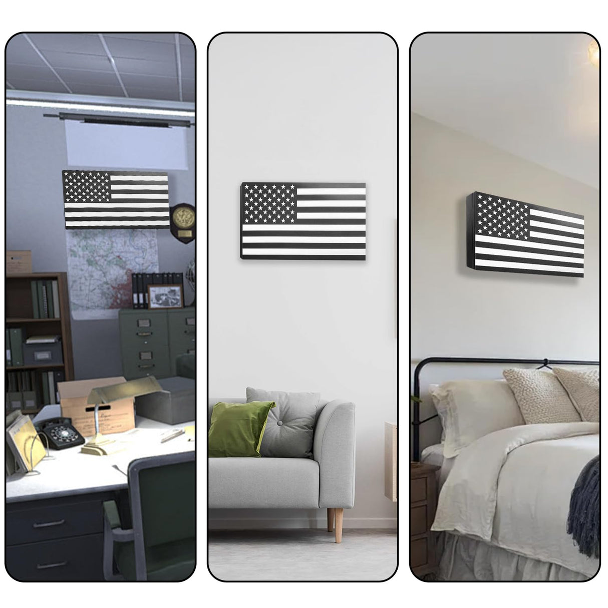 BUYYAH American Flag Gun Concealment Case, 19.7" x 11.8" x 4.9" American Flag Wall Hanging Concealed Gun Cabinet, Combination Lock All Iron Frame for Police Gift BUYYAH