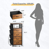 EnHomee Nightstand Set of 2, Night Stand with Charging Station & LED, Bedside Table with Fabric Drawers and Storage Shelf, Sturdy Steel Frame, Wood Top, Cloth Bags, Hooks, Brown EnHomee