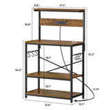 SUPERJARE Bakers Rack with Power Outlets, Microwave Stand, 31.5 X 16.5 Inch Larger Desktop, Kitchen Storage Rack with Adjustable Middle Shelf, 6 S-Shaped Hooks, Coffee Bar Stand, Rustic Brown SUPERJARE