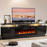 OneBlis 70" TV Stand for Living Room, Modern Entertainment Center & Media Console, Fits TVs up to 80", Storage Cabinet with Shelves, 36" Electric Fireplace with LED Flame (All Black) OneBlis