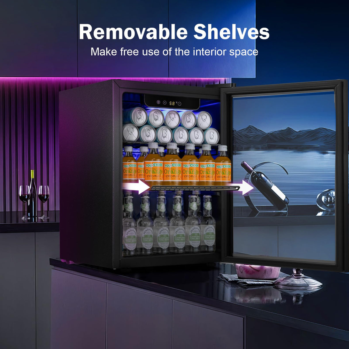 LHRIVER Beverage Refrigerator and Cooler, 68 Can/16 Bottle Mini Fridge with Glass Door, Small Mini Drink Fridge with Adjustable Shelves for Soda Beer or Wine, Perfect for Home/Bar/Office LHRIVER