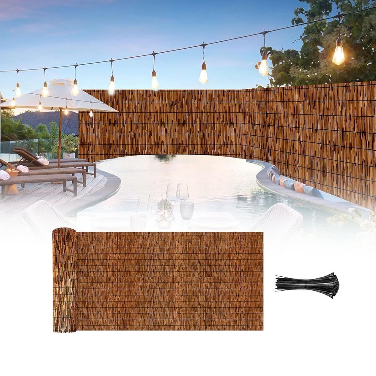 Natural Bamboo Fencing Rolls 2FT 4FT 6FT 8FT 9FT 16.4FT Decorative Bamboo Fence Screen Curtain Balcony Fence Bamboo Screen Fencing for Outdoor Backyard Patio（Brown） WoodArtSupply