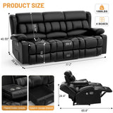 Dresegmt Loveseat Recliner Sofa, Flip Middle Backrest Design PU Leather 3 Seat Reclining Sofa with Storage Drawer, Manual Couch for Living Room/RV (Black, PU) Dresegmt