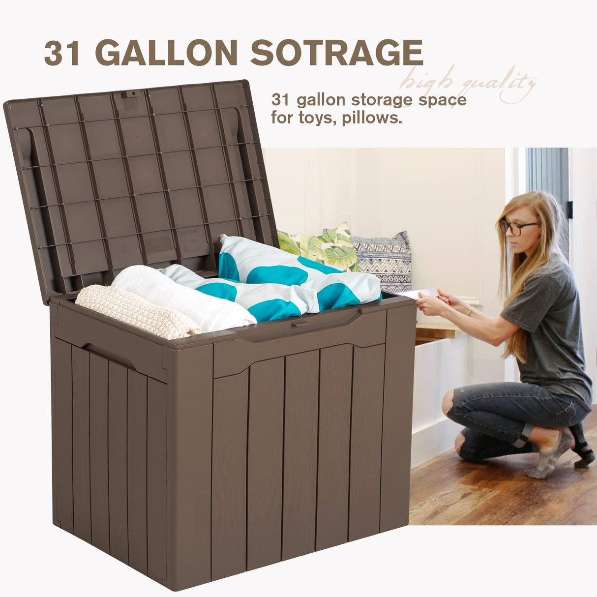 JUMMICO 31 Gallon Resin Deck Box Waterproof Indoor Outdoor Storage Boxes for Patio Furniture Cushions, Toys and Garden Tools JUMMICO