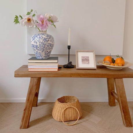 ZPrestiCraftbl Farmhouse Small Wooden Indoor Bench - 19.7in Entryway Bench, Natural Solid Wood, Durable & Sturdy, Suitable for Dining Room, Bedroom, Porch ZPrestiCraftbl