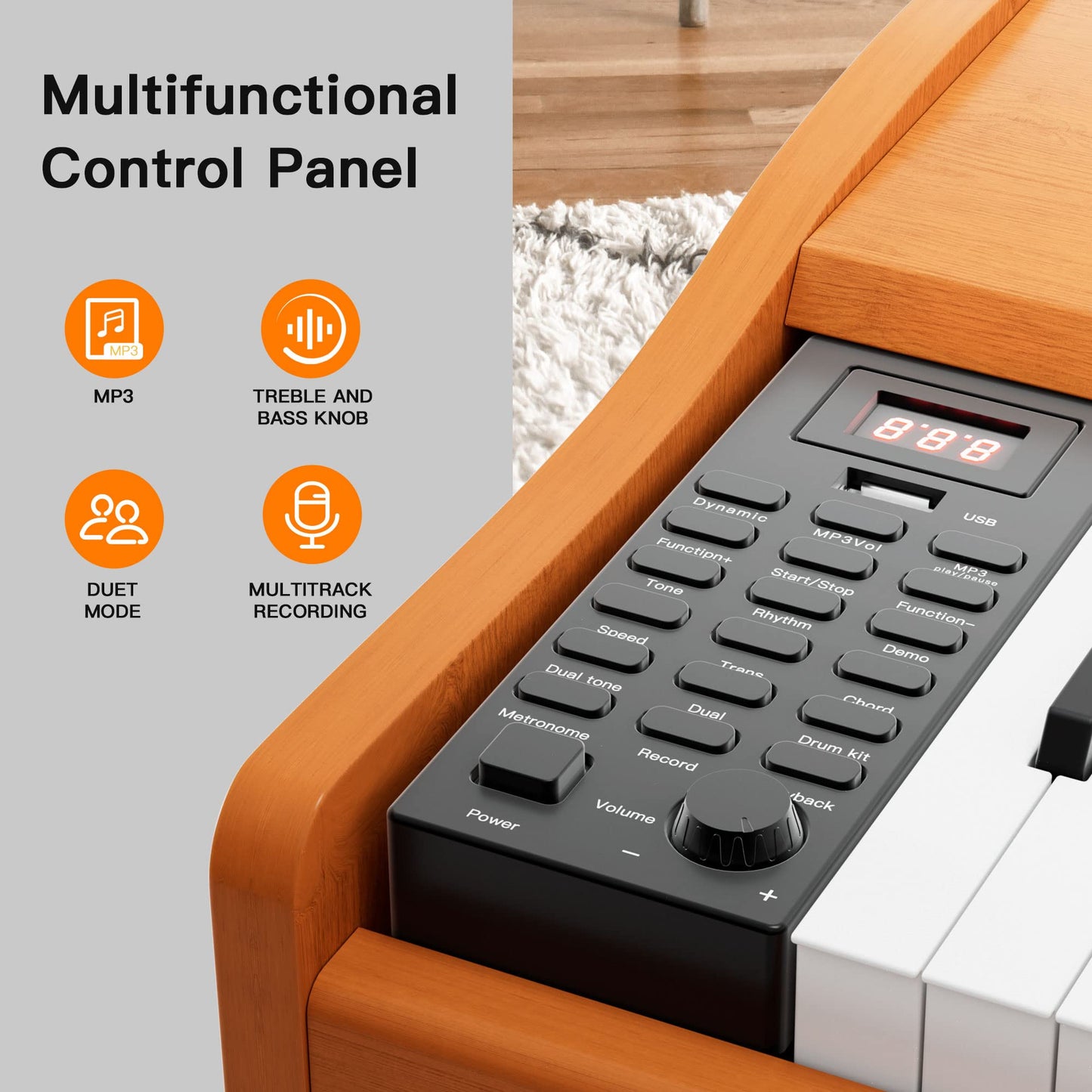 HEXANT 88- Key Digital Keyboard Piano, Wooden Electric Hammer Weighted Full Size Keyboard Piano, with 3-Pedal, MIDI Connection, Multi-Functional - WoodArtSupply