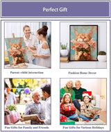 Cat Paint by Numbers Kit for Adults with Framed Canvas&Wooden Easel, DIY Acrylic Paint by Numbers Kits on Canvas, Cat with Flower Drawing Paintwork Arts and Crafts for Home Wall Decor 12x16inch Clendo