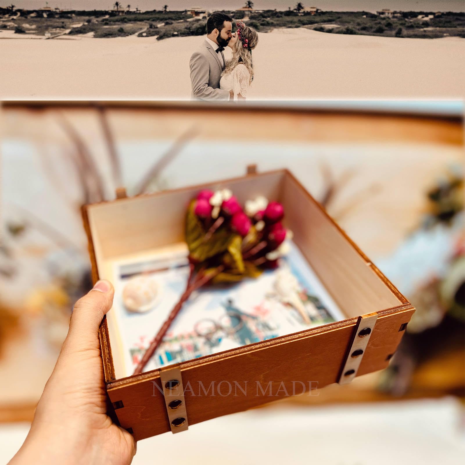 Wedding Keepsake Box With Lids Engagment Gifts for Couples Wood Storage Memory Box Bridal Shower Gifts Marriage Christmas Newlywed Gift Anniversary - WoodArtSupply