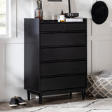 Walker Edison Blythe Mid-Century Modern Tray-Top Solid Wood 6-Drawer Dresser, 30 Inch, Black Walker Edison