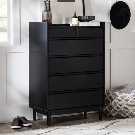 Walker Edison Blythe Mid-Century Modern Tray-Top Solid Wood 6-Drawer Dresser, 30 Inch, Black Walker Edison
