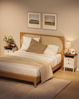 Apetaccat Nightstand, Boho Night Stand with 1 Drawer, Modern Side Accent Table with Open Shelf, Wooden Top Bedside End Table for Bedroom, Living Room, White Apetaccat