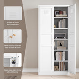 Yizosh Metal Storage Cabinet with 2 Doors and 5 Adjustable Shelves - 71" White Kitchen Pantry Storage Cabinet, 5-Tier Tall Steel Cabinet Locker for Kitchen, Living Room, Dining Room Yizosh