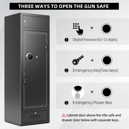 KAER 8-10 Gun Safe Rifle Safe,High Capacity Gun Cabinet for Home Rifle and Pistols,Heavy Duty Anti-Theft Long Gun Safes for Shotguns with Handgun Rack,Drawer,Magnetic Lamp (Unassembled)