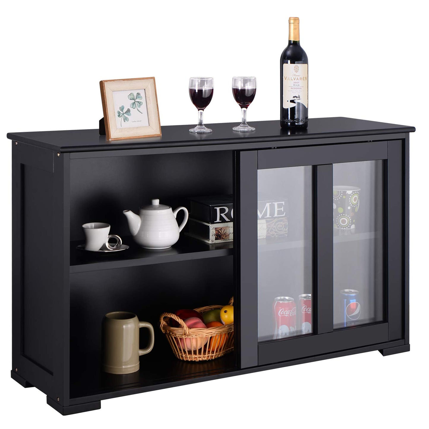 Giantex, Wood Credenza with Sliding Doors, Storage Cabinet with Adjustable Shelf, Modern Console Table, Kitchen Cupboard, Pantry Buffets & Sideboards, Large, Black - WoodArtSupply