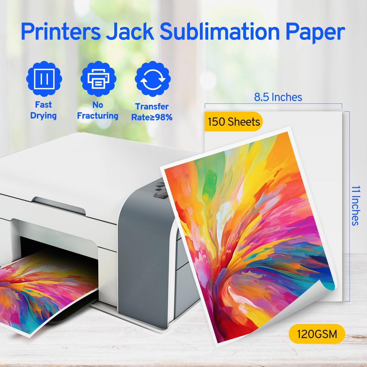 Printers Jack Sublimation Ink & 150 Sheet Sublimation Paper 8.5x11’’ 120G, 2 Pack Teflon Sheet, Heat Tape compatible for Inkjet Printer ET-2800 ET-15000 ET-2803 ET-2760 ET-2400 ET-4700 ET-4800 ET-2720 Printers Jack