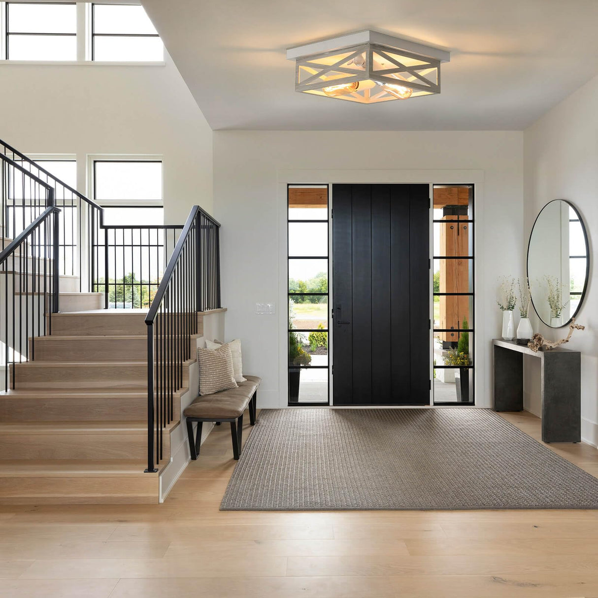 DIKAIDA 2 Pack White Flush Mount Ceiling Light, Farmhouse Ceiling Light Fixtures, 2-Light Rustic Metal Finish Industrial Kitchen Light Fixture for Bedroom, Hallway Light DIKAIDA