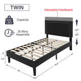 VECELO Twin Size Platform Bed Frame with Adjustable Upholstered Headboard, Modern Mattress Foundation, Strong Wood Slat Support, No Box Spring Needed, Easy Assembly VECELO