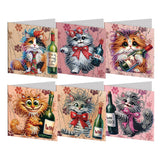Ceitura 6Pcs Catoon Cat with Wine DIY Diamond Art Painting Crafts Rhinestone Painting Making Greeting Card Making Kit Postcard for Holiday Christmas New Year Party Favors 11.81 * 5.91 inch C'eitura