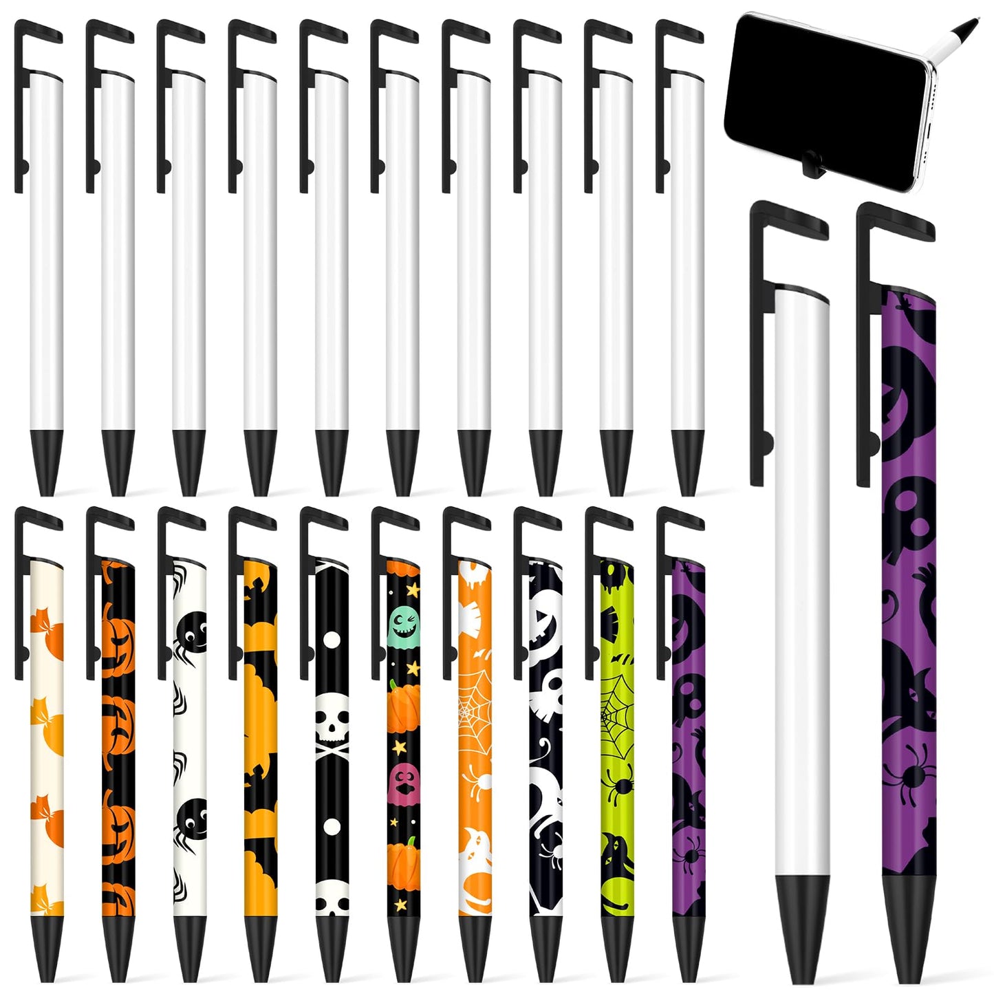 Sublimation Pens Blank Heat Transfer Pen Sublimation Ballpoint Pen with Shrink Wrap White Aluminum Customized Clip Pen School Supplies for Christmas DIY Office School Stationery Supplies (10 Set)