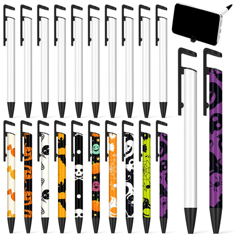 Sublimation Pens Blank Heat Transfer Pen Sublimation Ballpoint Pen with Shrink Wrap White Aluminum Customized Clip Pen School Supplies for Christmas DIY Office School Stationery Supplies (10 Set) Yexiya