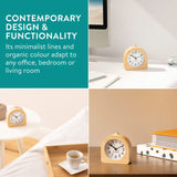 Navaris Wood Analog Alarm Clock - Half-Round Battery-Operated Non-Ticking Clock with Snooze Button and Light - Light Brown Navaris