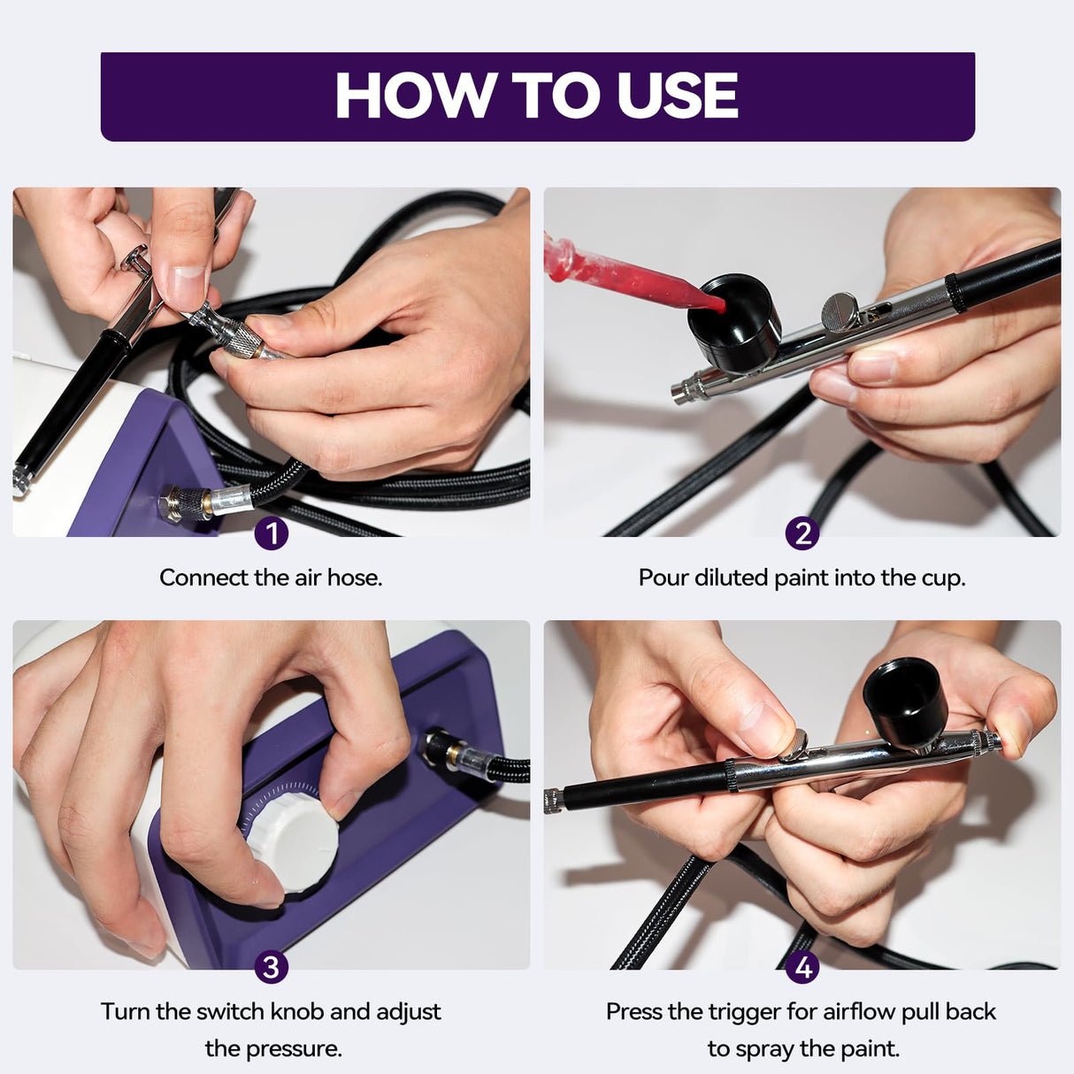 50 PSI Airbrush Kit with Air Compressor, High Pressure Airbrush Kit Non-Clogging with 0.2/0.4/0.5mm Nozzle/Cleaning Sets, Dual-action Air Brush for Painting, Modeling, Cake Decor, Makeup, Nails, DIY Fleoriya