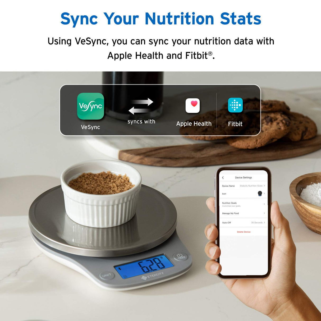 Etekcity Nutrition Smart Food Kitchen Scale, Digital Ounces and Grams for Cooking, Baking, Meal Prep, Dieting, and Weight Loss, 11 Pounds-Bluetooth, 304 Stainless Steel Etekcity